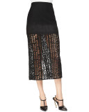 Cashmere-Blend Lace Combo  Midi Skirt