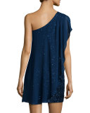 One-Shoulder Caftan Sequined Cocktail Dress 