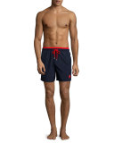 Moka Bi-Color Swim Trunks, Navy/Red