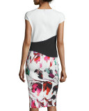 Cap-Sleeve Floral Combo Sheath Cocktail Dress 