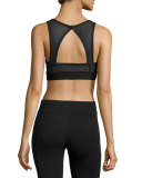 Pyramid Mesh-Panel Sports Bra, Bolt Stripe