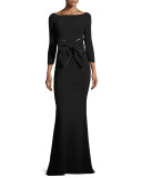 Brest 3/4-Sleeve Stretch Jersey Gown, Black/White