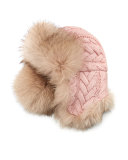 Cable-Knit Cashmere & Fox Fur Trapper Hat, Pink/Beige