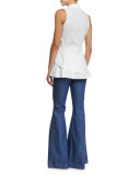 Sleeveless Cotton Button-Front Shirt, Soft White