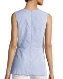 Sleeveless Embroidered Striped Shirting Top, Blue