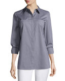 Kadine Long-Sleeve Blouse, Steel Gray