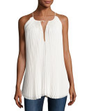 Nina Pleated Chiffon Tie-Front Top, Ivory