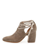 Sabine Suede Ankle-Wrap Bootie, Beige