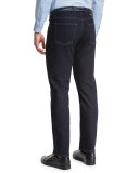 Luxe Denim Straight-Leg Jeans, Navy Solid