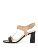 addie colorblock leather city sandal, black/white/natural