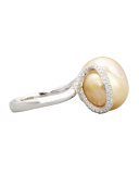White Keshi Pearl and Diamond Ring
