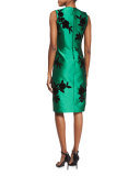 Sleeveless Embroidered Cocktail Dress, Emerald