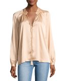 Nehru Long-Sleeve Satin Blouse, Blush