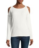 Cold-Shoulder Loose-Knit Top, White