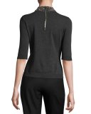 Half-Sleeve Gem-Collar Pullover, Gray