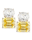 White Oval & Canary Emerald-Cut Stud Earrings