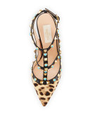 Rockstud Rolling T-Strap 100mm Pump, Champagne/Testa di Moro