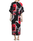 Lana Drop-Sleeve Lounge Caftan, Black/Multicolor