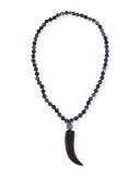 Beaded Sodalite Necklace with Black Horn Pendant