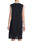 Sleeveless Pleated Stretch-Crepe Dress, Dark Blue