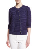 Purl Stripe 3/4-Sleeve Cardigan, Viola