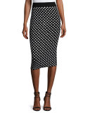 Polka-Dot Pencil Skirt, Black/White