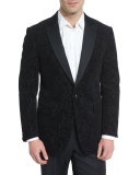 Jacquard Paisley-Print Evening Jacket, Black