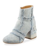 Denim Chunky-Heel Bootie. Light Blue