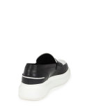 Bicolor Flatform Leather Loafer, Black/White