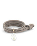 Baroque Pearl & Leather Wrap Bracelet, Taupe