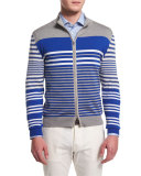 Multi-Striped Full-Zip Jacket, Gray/Blue/White