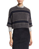 Rugby-Stripe Cropped Sweater, Navy