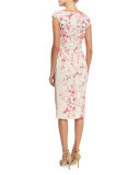 Cherry Blossom Cap-Sleeve Cocktail Dress, Cream/Multi