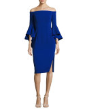Selena Off-the-Shoulder Cady Sheath Dress, Cobalt