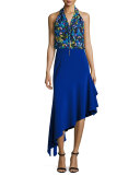 Jewel-Print Satin Chiffon Halter Top, Multi