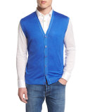 Cashmere-Blend Cardigan Vest, Royal