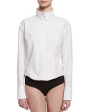 Long-Sleeve Origami-Collar Bodysuit, White