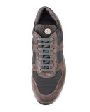 Suede & Nylon Trainer Sneaker w/Shearling Tongue, Gray/Brown