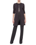 Long-Sleeve Open-Front Linen/Silk Knit Coat, Elephant