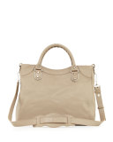 Metallic Edge Nickel Velo AJ Bag, Taupe