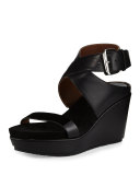 Jaden Leather Crisscross Wedge Sandal, Black