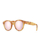 Leonard Mirrored Round Sunglasses, Blonde Havana/Rose