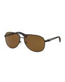 Metal Aviator Sunglasses, Black/Brown