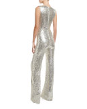 Sequined Sleeveless Jumpsuit, Silver