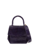 Crocodile Medium Structured Top-Handle Bag, Purple Shiny