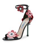Floral Ankle-Wrap 85mm Sandal, Black (Nero)