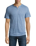 Carpel Micro-Stripe Short-Sleeve Henley Shirt, Blue