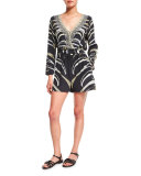 Embellished Wrap-Front Long-Sleeve Playsuit, Zebra Crossing