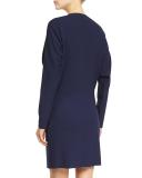Long-Sleeve V-Neck Dress, Dark Navy