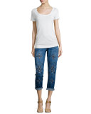 The Fling Cropped Jeans W/Embroidery, Blue